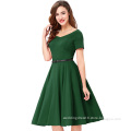 Belle Poque Short Sleeve V-neck 40s 50s 60s Vintage Retro Dark green Party Dress BP000097-3
